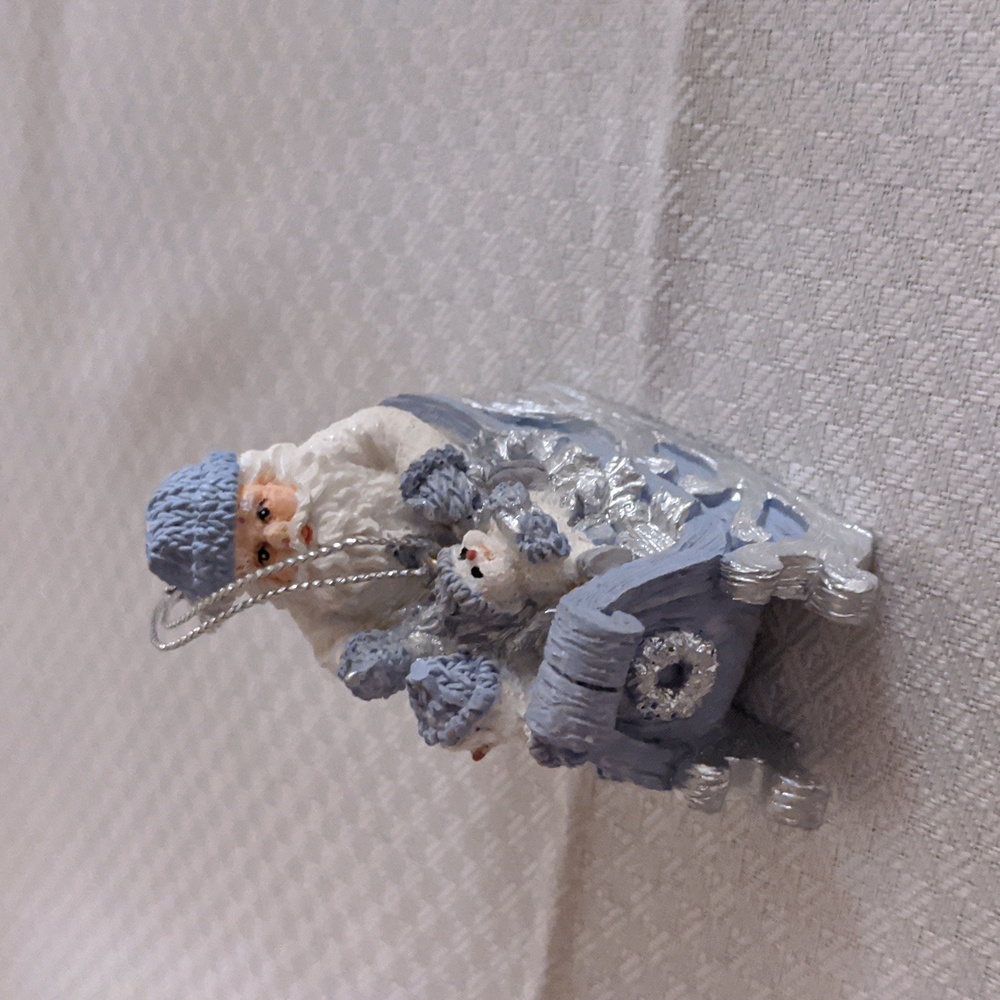 Snow Buddies Santa in Sleigh Christmas Ornament (1999) Blue Silver